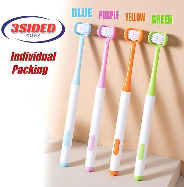 Alt view image 2 of 7 - 3 Sided Autism Toothbrush 360° Oral Teeth Cleaning Design U-Shaped Toothbrush 2 PCS Adult Soft Bristles Soft and Gentle for Complete Tooth and Gum Care (Blue + Green)