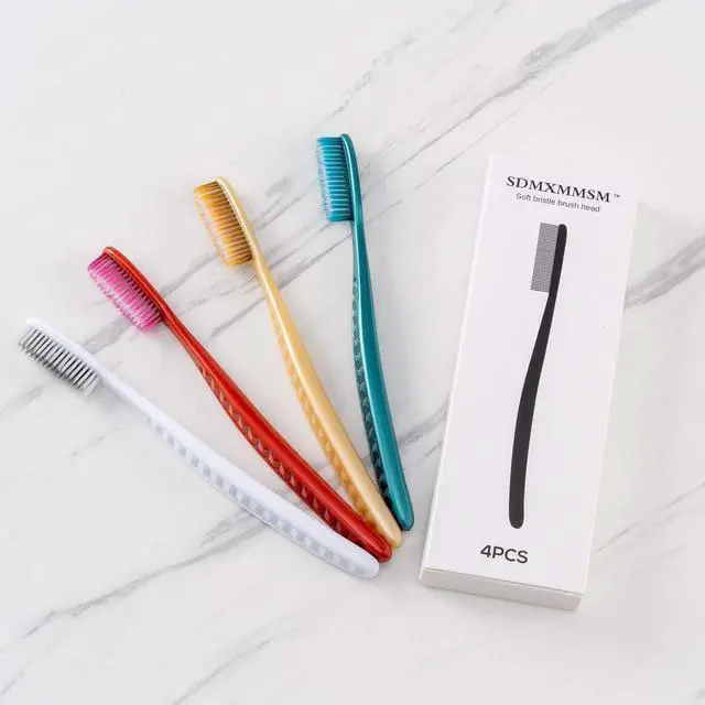 Alt view image 6 of 7 - Adult soft toothbrush, large long brush head, whitening teeth, 4 Pack.