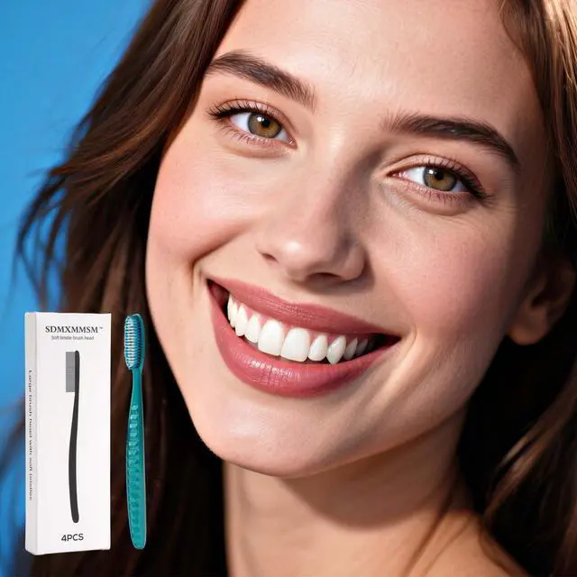 Alt view image 7 of 7 - Adult soft toothbrush, large long brush head, whitening teeth, 4 Pack.