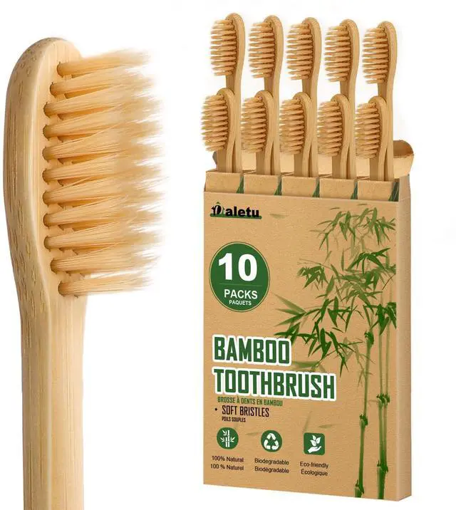 Main image of Bamboo Toothbrushes Soft Bristles 10 Pack, Biodegradable BPA Free Soft Bristles Toothbrushes for Adult, Eco-Friendly, Natural Wooden Organic Toothbrush