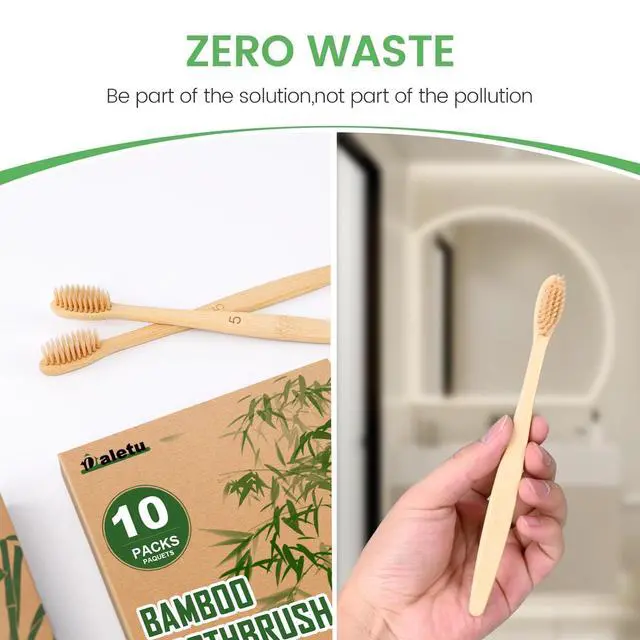 Alt view image 6 of 6 - Bamboo Toothbrushes Soft Bristles 10 Pack, Biodegradable BPA Free Soft Bristles Toothbrushes for Adult, Eco-Friendly, Natural Wooden Organic Toothbrush