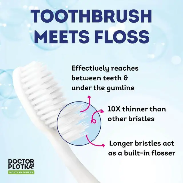 Alt view image 3 of 7 - Soft Manual Toothbrush, Adults, Flossing Bristles, Blue | Floss-Tip Bristles for Sensitive Teeth and Gums, Soft Manual Brush, Deep Clean, BPA Free, Dr Plotka Design