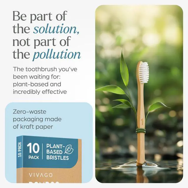 Alt view image 3 of 7 - Bamboo Toothbrushes 10 Pack Plant-Based Medium Bristles | Natural Toothbrush, Medium Toothbrushes for Adults, Eco-Friendly, Wooden Toothbrush, BPA-Free
