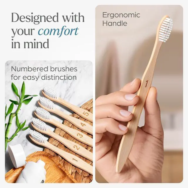 Alt view image 6 of 7 - Bamboo Toothbrushes 10 Pack Plant-Based Medium Bristles | Natural Toothbrush, Medium Toothbrushes for Adults, Eco-Friendly, Wooden Toothbrush, BPA-Free