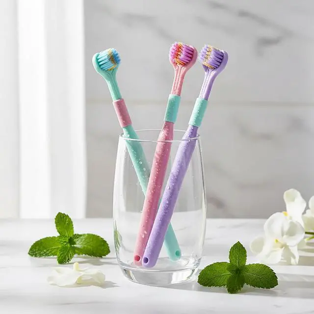 Alt view image 6 of 7 - 4 Pcs 3 Sided Toothbrush, 0.1mm Soft Bristle, (Blue, Green, Pink, Purple) | Simultaneous 3-Sided Teeth Cleaning, Comprehensive Care of Teeth and Gums, Oral Care for Adults and Youth