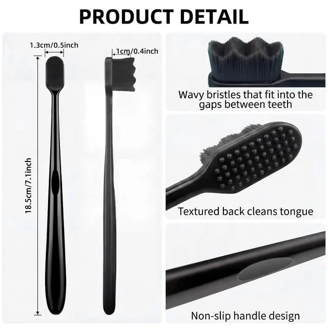 Alt view image 2 of 6 - 8 Pcs Micro Nano Toothbrush, 20000 Extra Soft Bristle, Black | Extra Soft Bristles, Individually Packaged, Bamboo Charcoal Toothbrush, Protect Adult Elder Brace Sensitive Teeth, Travel