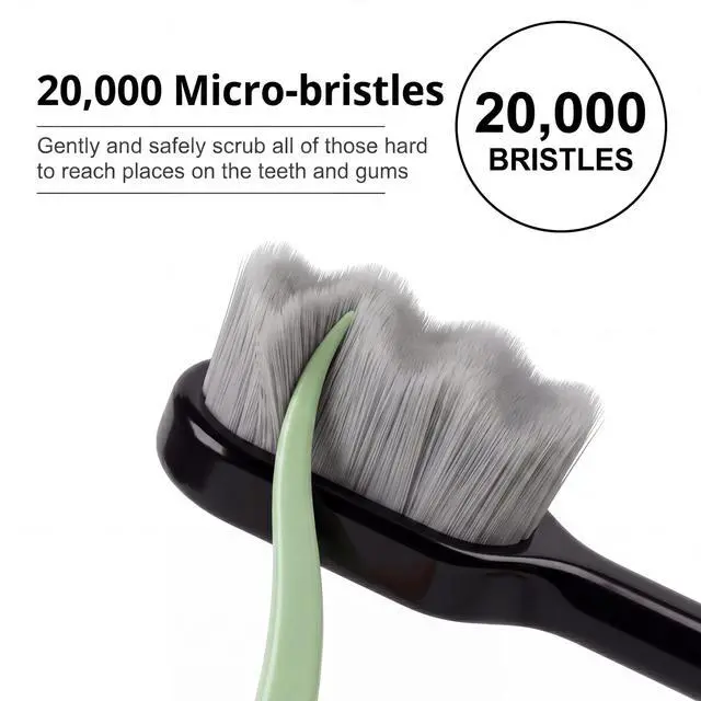 Alt view image 3 of 6 - 8 Pcs Micro Nano Toothbrush, 20000 Extra Soft Bristle, Black | Extra Soft Bristles, Individually Packaged, Bamboo Charcoal Toothbrush, Protect Adult Elder Brace Sensitive Teeth, Travel