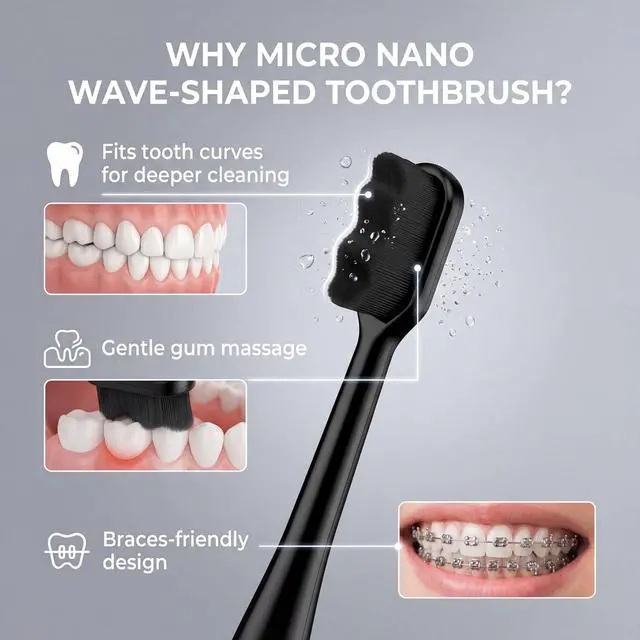 Alt view image 4 of 6 - 8 Pcs Micro Nano Toothbrush, 20000 Extra Soft Bristle, Black | Extra Soft Bristles, Individually Packaged, Bamboo Charcoal Toothbrush, Protect Adult Elder Brace Sensitive Teeth, Travel