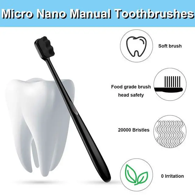 Alt view image 5 of 6 - 8 Pcs Micro Nano Toothbrush, 20000 Extra Soft Bristle, Black | Extra Soft Bristles, Individually Packaged, Bamboo Charcoal Toothbrush, Protect Adult Elder Brace Sensitive Teeth, Travel