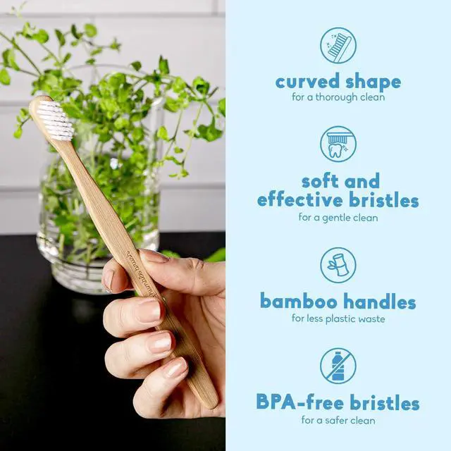 Alt view image 3 of 6 - Bamboo Toothbrushes, BPA Free, Ultra Soft Bristles (5 Pack) | Natural Sustainable Bamboo, Sensitive Gums, Non-Toxic, Dental Oral Care & Hygiene, Plastic-Free Handle, Men & Women