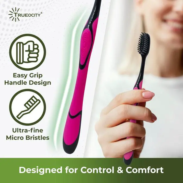Alt view image 4 of 6 - Charcoal Toothbrush 6 Pack, Natural Teeth Whitening Solution - Ultra Soft Tooth Brush - Gentle, Slim Brush Head - Black Toothbrushes for Adults Working Great with Activated Charcoal Toothpaste