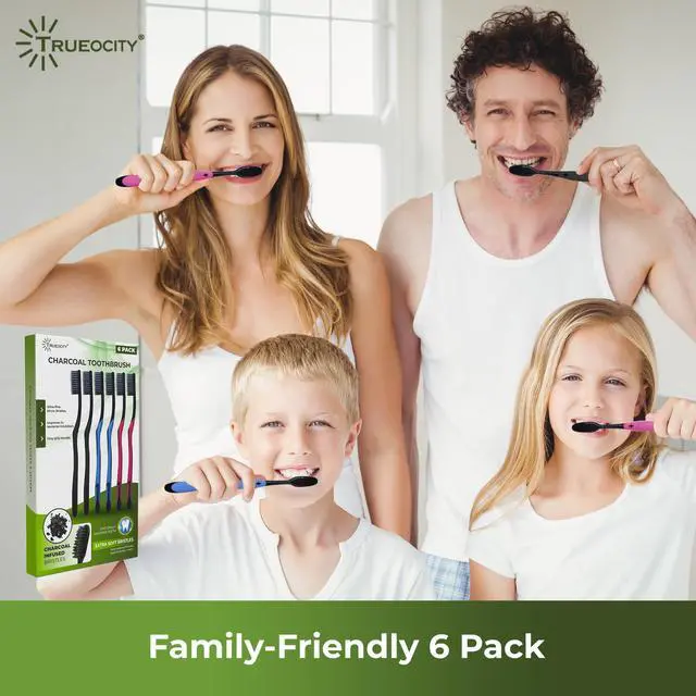 Alt view image 6 of 6 - Charcoal Toothbrush 6 Pack, Natural Teeth Whitening Solution - Ultra Soft Tooth Brush - Gentle, Slim Brush Head - Black Toothbrushes for Adults Working Great with Activated Charcoal Toothpaste