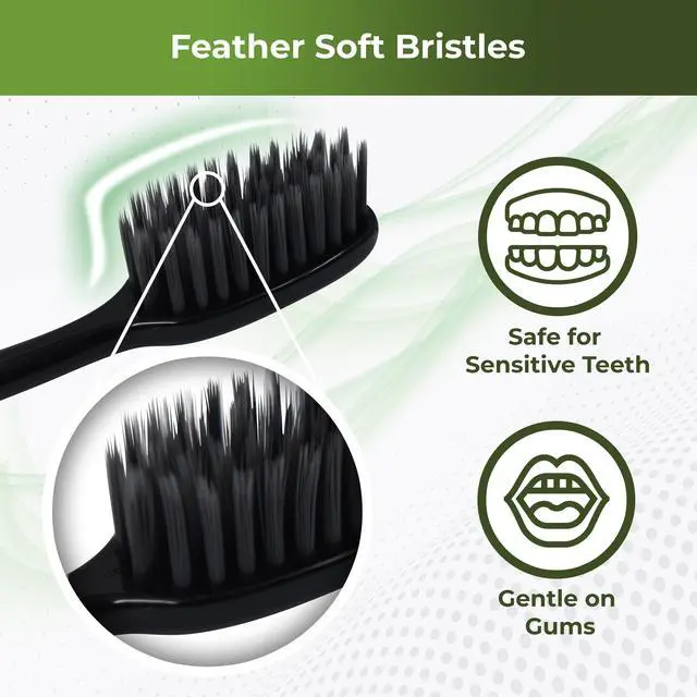 Alt view image 3 of 6 - Charcoal Toothbrush 6 Pack, Natural Teeth Whitening Solution - Ultra Soft Tooth Brush - Gentle, Slim Brush Head - Black Toothbrushes for Adults Working Great with Activated Charcoal Toothpaste