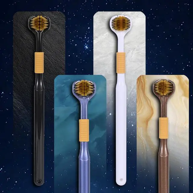 Alt view image 2 of 7 - 4-Piece Set of 3-Sided Medium toothbrushes for Adults | Soft Bristle Toothbrush for Comprehensive Care of Teeth and Gums, Suitable for Adult and Youth