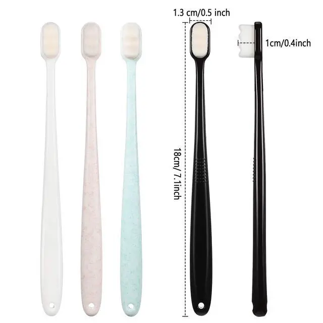 Alt view image 2 of 6 - 4 Pcs Extra Soft Toothbrush for Sensitive, Black, White, Green, Beige | with 20000 Micro Nano Bristle, for Adult, Pregnant, Recession, Elderly Braces, Protect Fragile