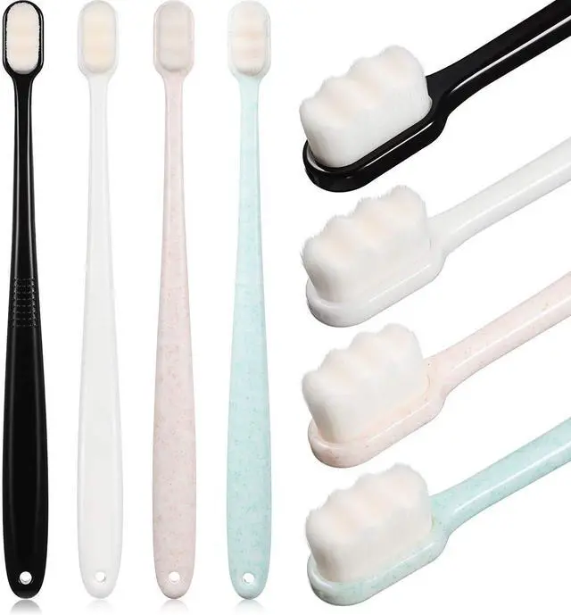 Main image of 4 Pcs Extra Soft Toothbrush for Sensitive, Black, White, Green, Beige | with 20000 Micro Nano Bristle, for Adult, Pregnant, Recession, Elderly Braces, Protect Fragile