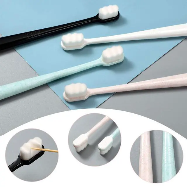 Alt view image 3 of 6 - 4 Pcs Extra Soft Toothbrush for Sensitive, Black, White, Green, Beige | with 20000 Micro Nano Bristle, for Adult, Pregnant, Recession, Elderly Braces, Protect Fragile