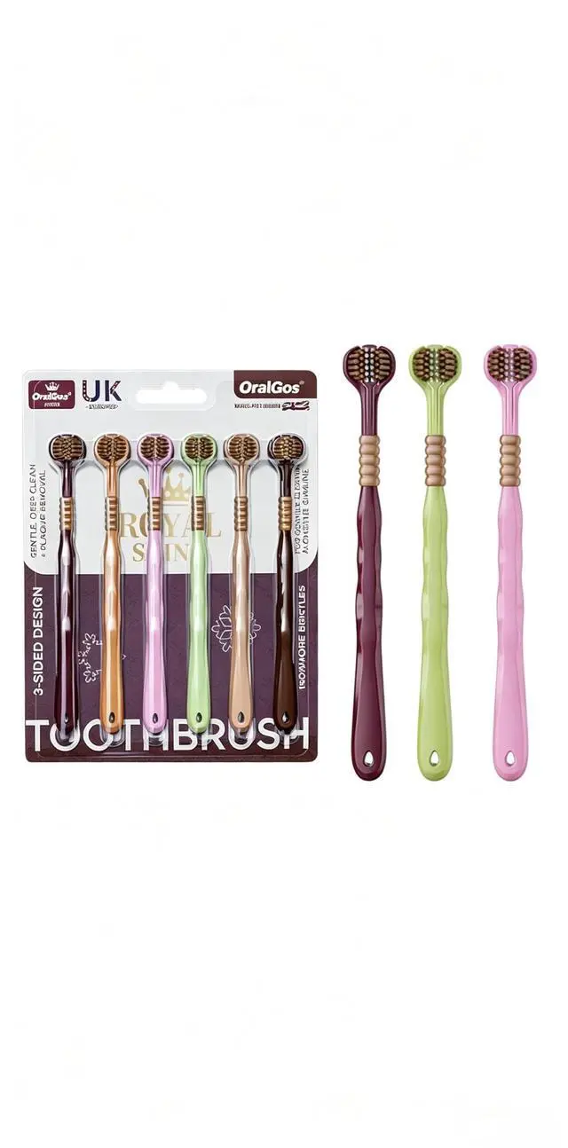 Main image of Adult Three Sided Toothbrush, 6 Count/Pack | Extra Soft, Spiral Bristle