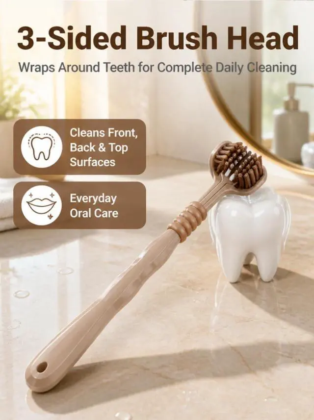 Alt view image 6 of 7 - Adult Three Sided Toothbrush, 6 Count/Pack | Extra Soft, Spiral Bristle