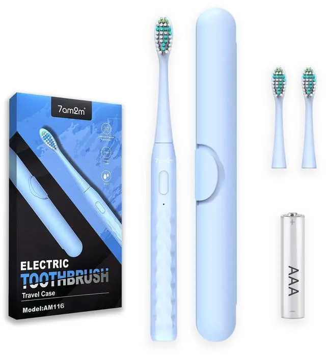 Main image of Sonic Travel Electric Toothbrush for Adults & Kids, Travel Case&2 Brush Heads, Battery Powered Sonic Toothbrush, Compact Design for Daily/Travel Use-Blue