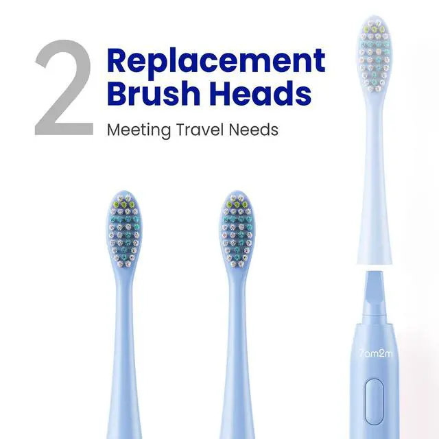 Alt view image 3 of 7 - Sonic Travel Electric Toothbrush for Adults & Kids, Travel Case&2 Brush Heads, Battery Powered Sonic Toothbrush, Compact Design for Daily/Travel Use-Blue