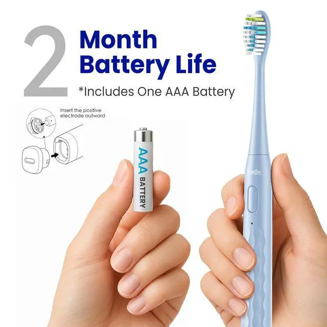 Alt view image 4 of 7 - Sonic Travel Electric Toothbrush for Adults & Kids, Travel Case&2 Brush Heads, Battery Powered Sonic Toothbrush, Compact Design for Daily/Travel Use-Blue