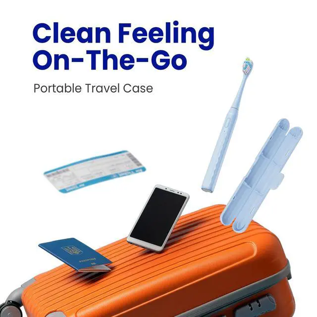 Alt view image 5 of 7 - Sonic Travel Electric Toothbrush for Adults & Kids, Travel Case&2 Brush Heads, Battery Powered Sonic Toothbrush, Compact Design for Daily/Travel Use-Blue