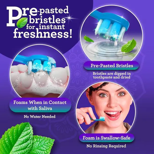 Alt view image 3 of 7 - Disposable Travel Toothbrush 1.0, Fluoride Free Toothpaste, 14 ct | 2-In 1 Ready-To-Go Soft Bristle Toothbrushes with Toothpick|Individually Wrapped Travel Essentials|Made with Recycled Plastic