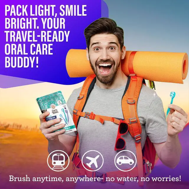 Alt view image 2 of 7 - Disposable Travel Toothbrush 1.0, Fluoride Free Toothpaste, 14 ct | 2-In 1 Ready-To-Go Soft Bristle Toothbrushes with Toothpick|Individually Wrapped Travel Essentials|Made with Recycled Plastic