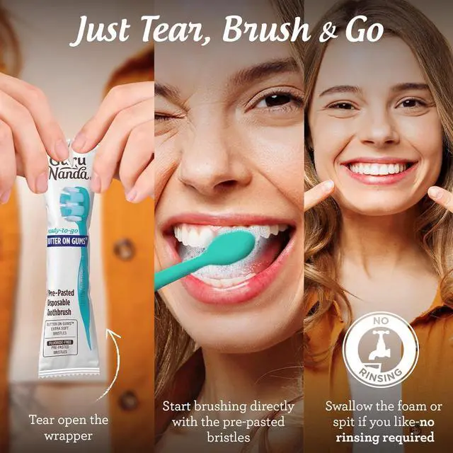 Alt view image 4 of 7 - Disposable Travel Toothbrush 1.0, Fluoride Free Toothpaste, 14 ct | 2-In 1 Ready-To-Go Soft Bristle Toothbrushes with Toothpick|Individually Wrapped Travel Essentials|Made with Recycled Plastic