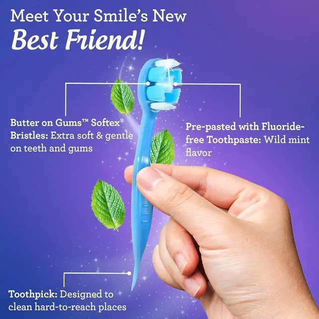 Alt view image 5 of 7 - Disposable Travel Toothbrush 1.0, Fluoride Free Toothpaste, 14 ct | 2-In 1 Ready-To-Go Soft Bristle Toothbrushes with Toothpick|Individually Wrapped Travel Essentials|Made with Recycled Plastic