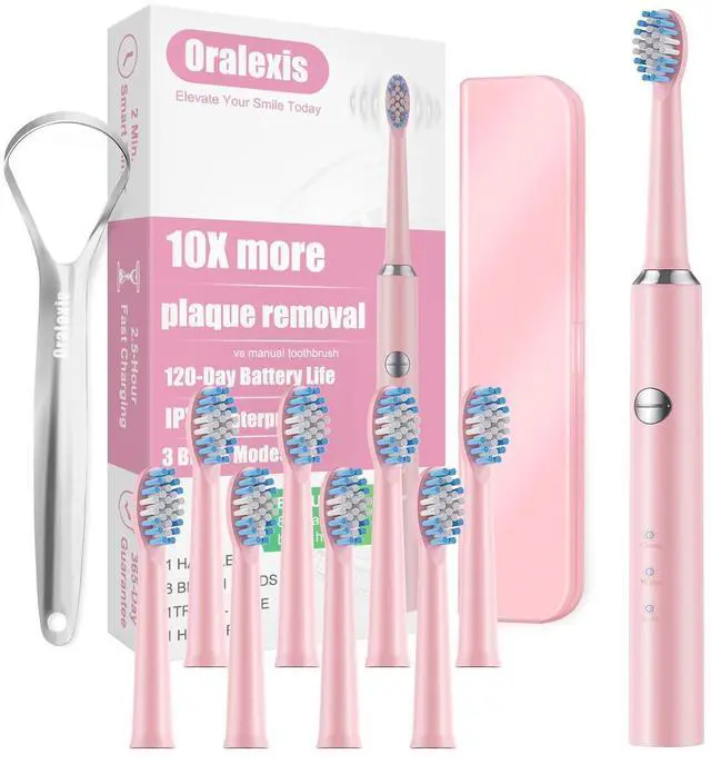 Main image of Electric Toothbrush for Adults with 8 Brush Heads and Tongue Scraper, 2 Minute Smart Timer, One Fast Charge Last 120 Days, 40000 VPM Deep Clean, Sonic Travel Toothbrush - Rose