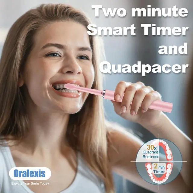 Alt view image 6 of 7 - Electric Toothbrush for Adults with 8 Brush Heads and Tongue Scraper, 2 Minute Smart Timer, One Fast Charge Last 120 Days, 40000 VPM Deep Clean, Sonic Travel Toothbrush - Rose