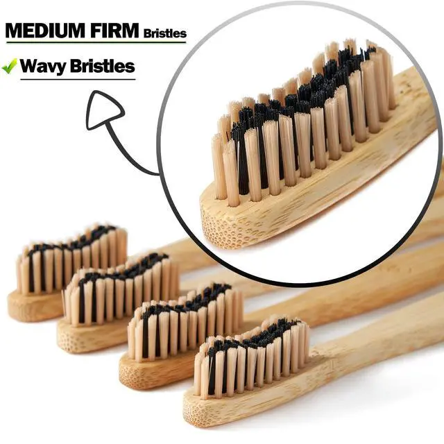 Alt view image 4 of 7 - 10 Pack Bamboo Toothbrushes,5 Soft 5 Medium Bristles for Adults Eco-Friendly Wooden Handle BPA-Free