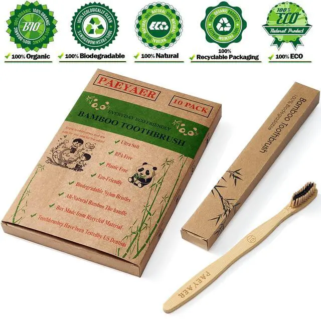 Alt view image 5 of 7 - 10 Pack Bamboo Toothbrushes,5 Soft 5 Medium Bristles for Adults Eco-Friendly Wooden Handle BPA-Free