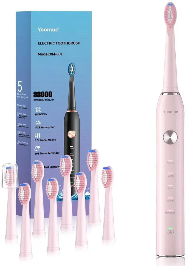 Main image of Sonic Electric Toothbrush for Adults & Kids - 5 High-Performance Modes, 8 Replacement Heads, 2.5-Hour Fast Charge, Built-in Smart 2-Minute Timer, IPX7 Waterproof, 35 Day Battery Life - Pink