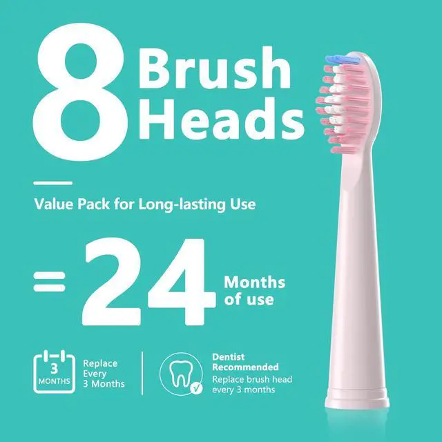 Alt view image 3 of 7 - Sonic Electric Toothbrush for Adults & Kids - 5 High-Performance Modes, 8 Replacement Heads, 2.5-Hour Fast Charge, Built-in Smart 2-Minute Timer, IPX7 Waterproof, 35 Day Battery Life - Pink