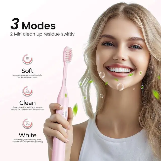 Alt view image 2 of 7 - Sonic Electric Toothbrush for Adults, Rechargeable Portable Electric Toothbrush Travel Kit (Pink, USB)