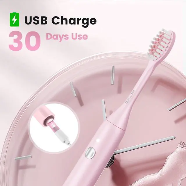 Alt view image 3 of 7 - Sonic Electric Toothbrush for Adults, Rechargeable Portable Electric Toothbrush Travel Kit (Pink, USB)
