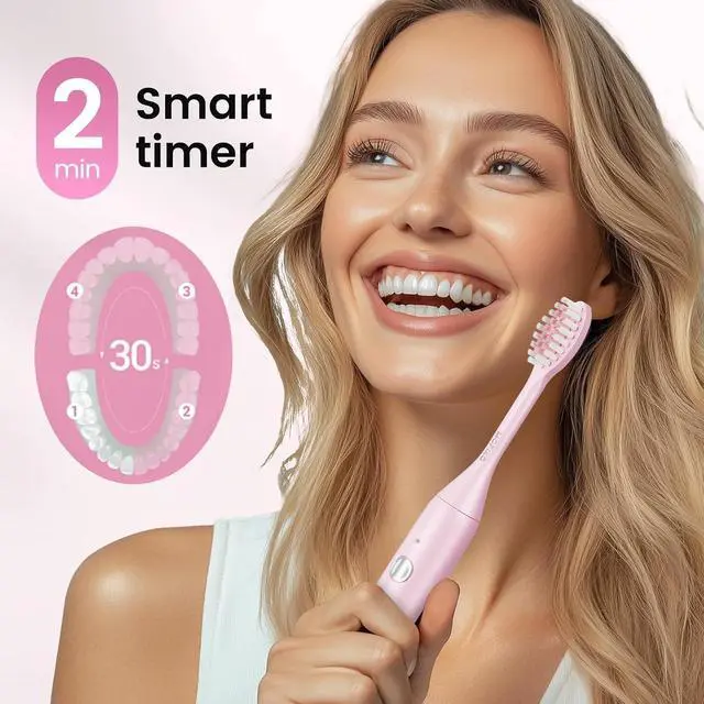 Alt view image 4 of 7 - Sonic Electric Toothbrush for Adults, Rechargeable Portable Electric Toothbrush Travel Kit (Pink, USB)