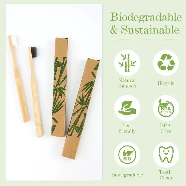 Alt view image 3 of 7 - Extra Soft Bamboo Toothbrushes for Sensitive Gums, 20000 Extra Soft Bristle Toothbrushes for Adults, Eco-Friendly, Natural Wooden Organic Micro Nano Bamboo Bristle Toothbrush - 4 Pack