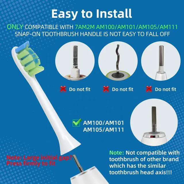 Alt view image 3 of 7 - Replacement Heads Fit 7am2m AM100/AM105/AM111 Toothbrush, White | 10 Pack Electric ToothBrush Refills, Adult, Medium Bristles