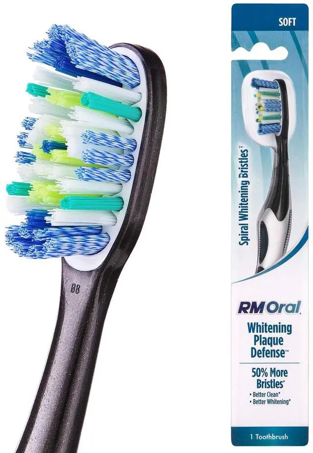 Main image of Whitening Plaque Defense Toothbrush, Soft - 1 Count | Extra Dense Bristles for a Better Clean, Dual Power Tips, Spiral Whitening Bristles, No-Slip Grip, Thumb Rest, Tongue Cleaner