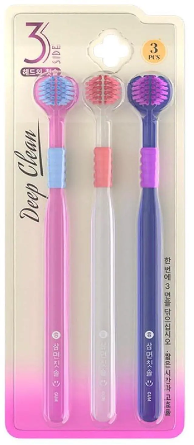 Main image of 3 Sided Toothbrush with Soft bristles for Adults, fine bristles for Couples, Pregnant Women, Family Pack, Gum Protection, Tongue Cleaning, Three-Head Toothbrush Three-Piece Set