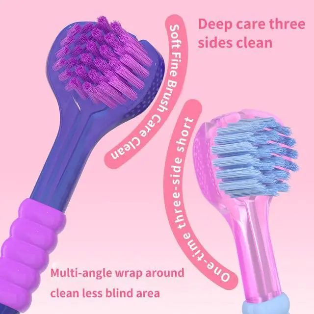 Alt view image 3 of 7 - 3 Sided Toothbrush with Soft bristles for Adults, fine bristles for Couples, Pregnant Women, Family Pack, Gum Protection, Tongue Cleaning, Three-Head Toothbrush Three-Piece Set