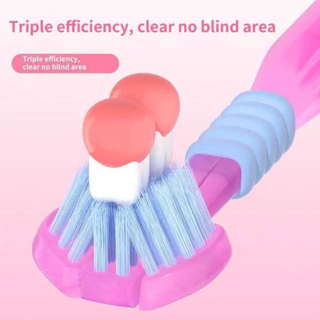Alt view image 5 of 7 - 3 Sided Toothbrush with Soft bristles for Adults, fine bristles for Couples, Pregnant Women, Family Pack, Gum Protection, Tongue Cleaning, Three-Head Toothbrush Three-Piece Set