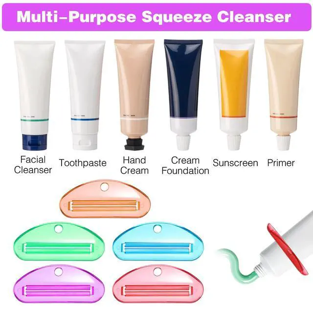 Alt view image 7 of 7 - 10 PCS Tooth Pastetooth Paste Squeeze, Plastic Toothpaste Tube Squeezer Tool Hanging Kids Toothpaste Dispenser Clip Holder for Bathroom, Suitable for Toothpastes Cream Cosmetics and Paint (5 Colors)