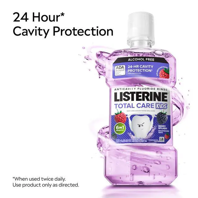 Alt view image 2 of 7 - Total Care Kids Mouthwash, Berry, 16.9 fl. oz/500 mL | Alcohol Free Anticavity Fluoride Mouthwash, ADA Accepted, Kids Oral Rinse Prevents Cavities, Stronger Teeth and Fresh Breath