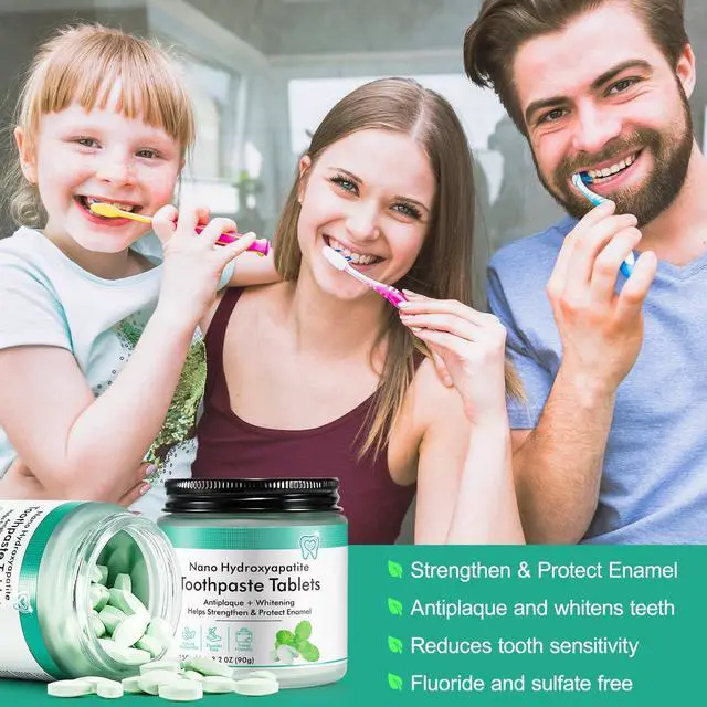 Alt view image 4 of 7 - Toothpaste Tablets,150 Nano Hydroxyapatite Toothpaste Tablets, Chewable Xylitol Toothpaste Tablets, Fluoride-Free - Natural Whitening Remineralizing Travel-Friendly Eco Tabs, Peppermint