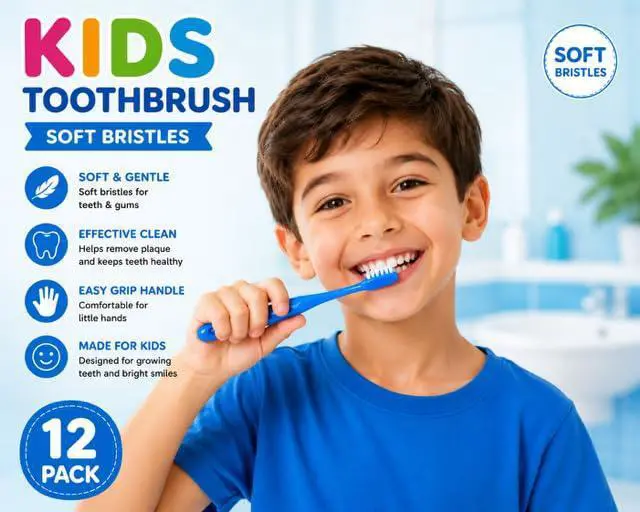 Alt view image 2 of 4 - 12- Count Kids Toothbrush Extra Soft Bristles for Kids 2-8 Years Children, Toddler, Girl, Boy Manual Toothbrushes Individually Wrapped for Home School Daycare Camp